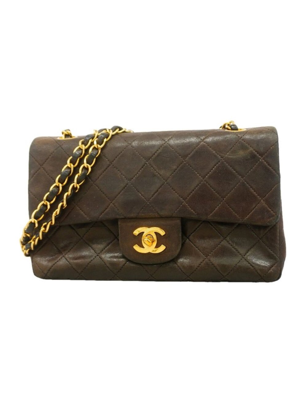Chanel Shoulder Bag Quilted Lambskin Black Gold